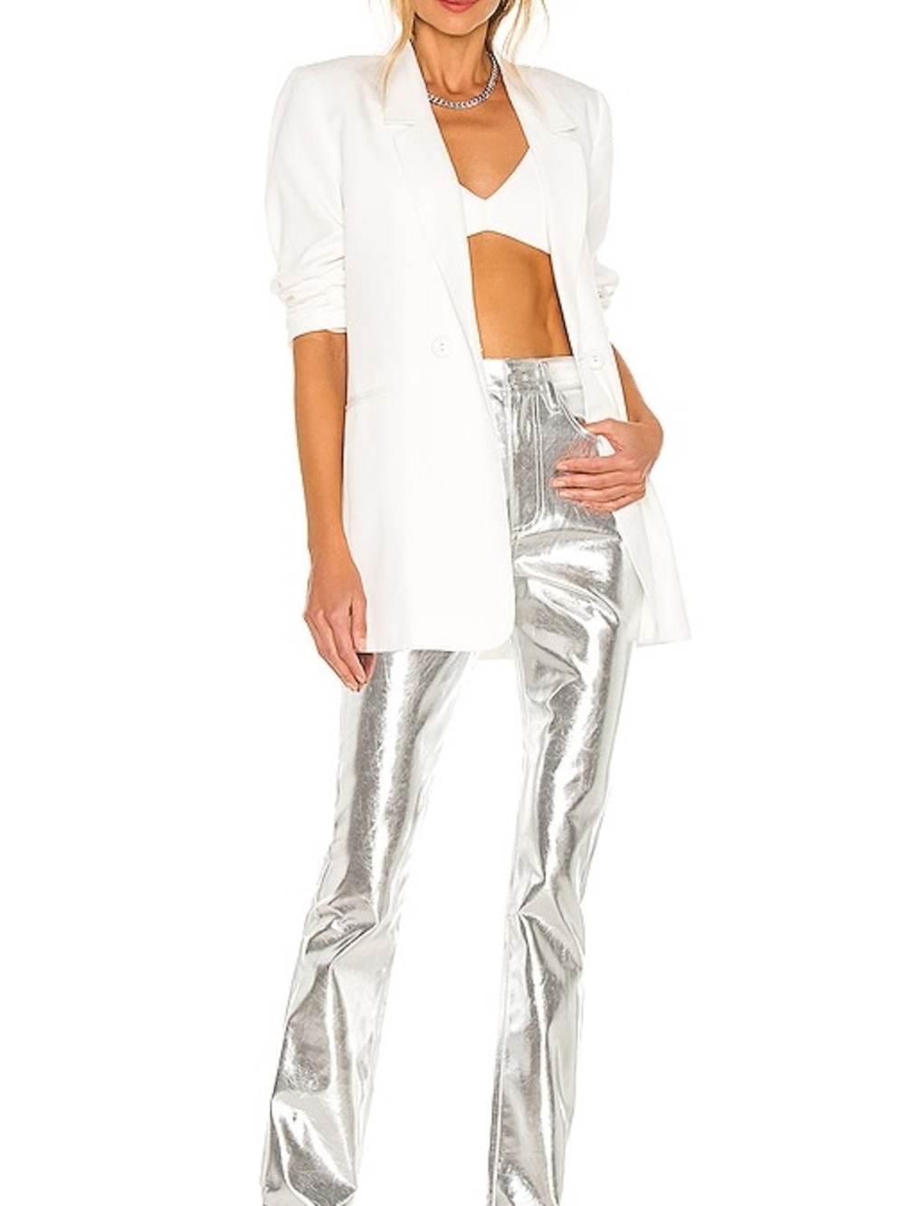 WeWoreWhat Silver Metallic Boot Cut Pants